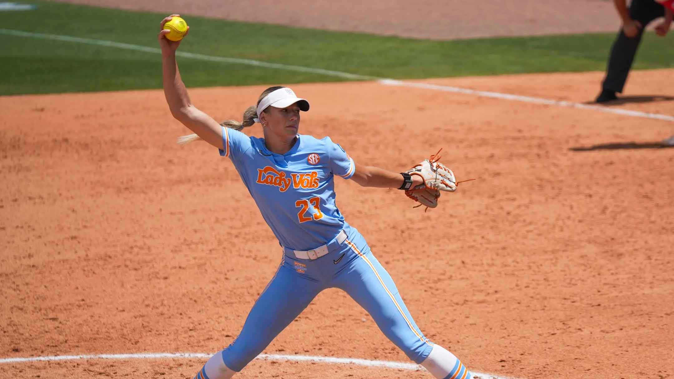 Tennessee pitcher Karlyn Pickens (23) pitches during a NCAA regional game between Tennessee and Ohio State at Sherri Parker Lee Stadium in Knoxville, Tenn., on Angelina Alcantar/News Sentinel / USA TODAY NETWORK via Imagn Images
