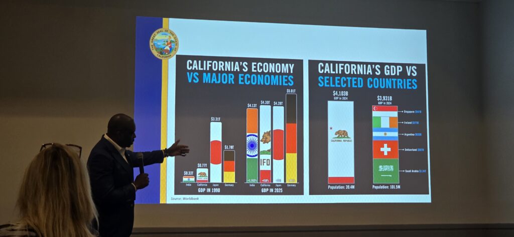 Secretary, California State Transportation Agency, Toks Omishakin explains California economy against other leading economies (Photo Credit: Cecil Egbele)